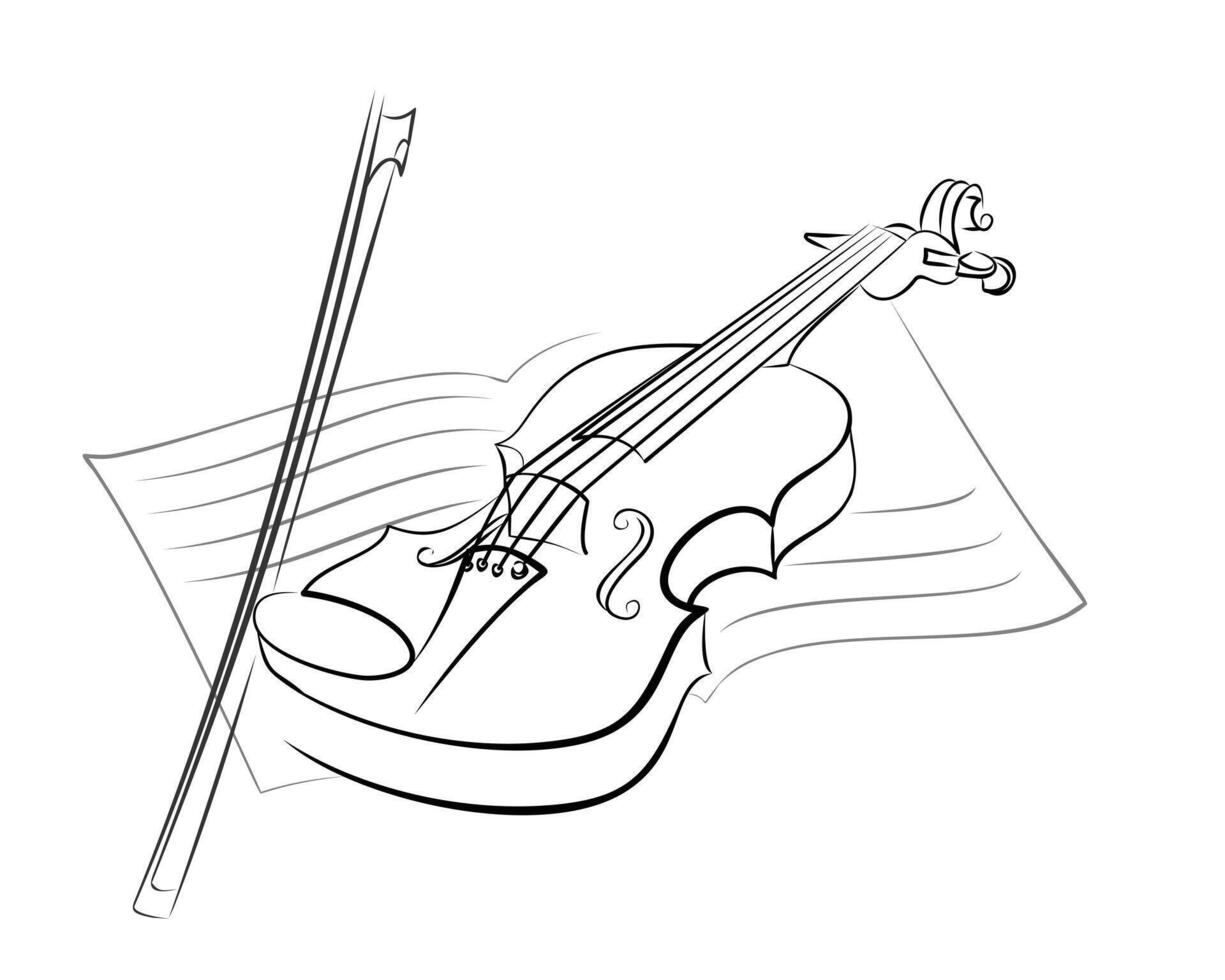 The violin sketch with music book. vector