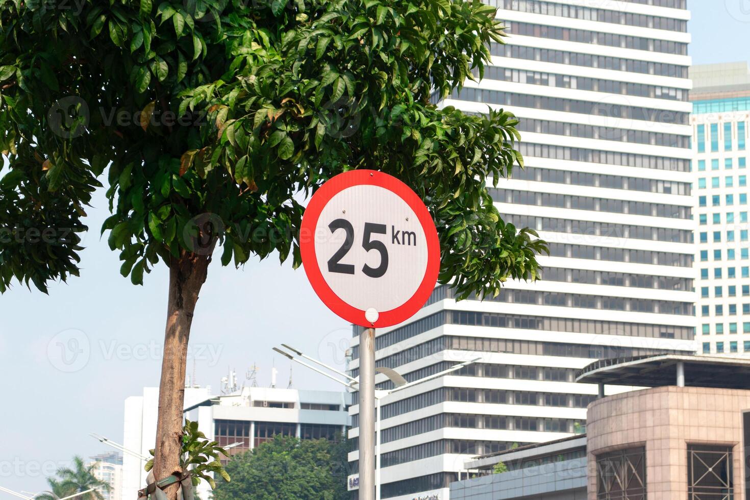 Traffic sign for speed limit in the city. After edits. photo
