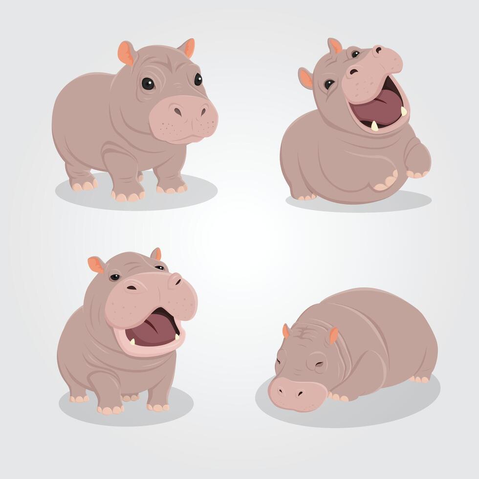 Set cute Hippo pygme character illustration design vector