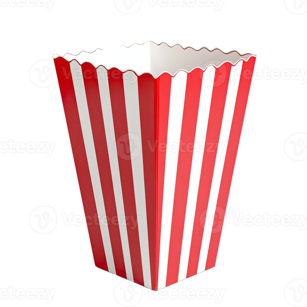 Popcorn in red and white striped paper box clip art, on Transparent background, png