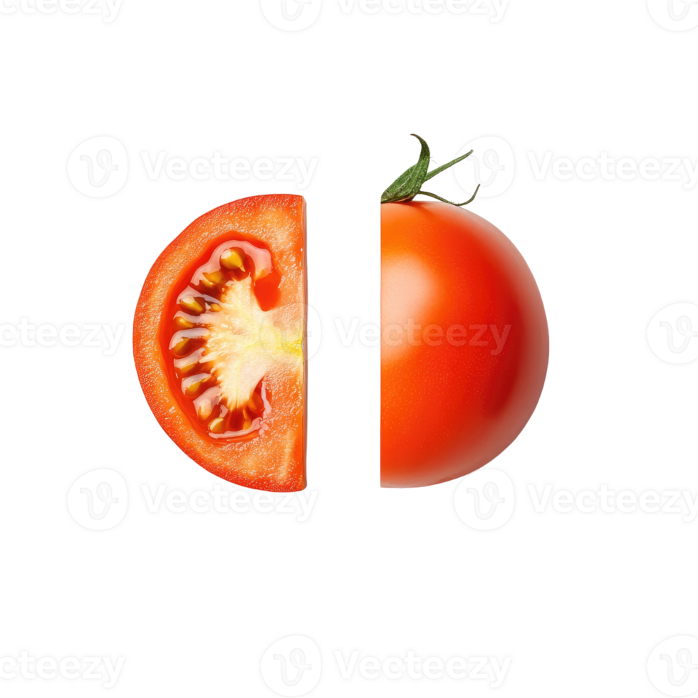 Isolated tomato and slice on Transparent background, png
