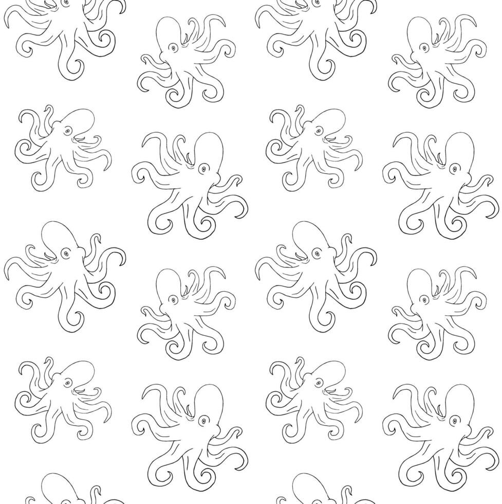 Seamless pattern of sketch octopus vector
