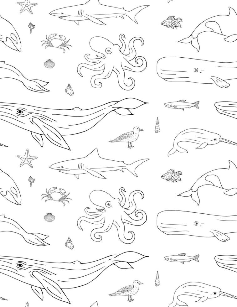Seamless pattern of sea animals and fish vector