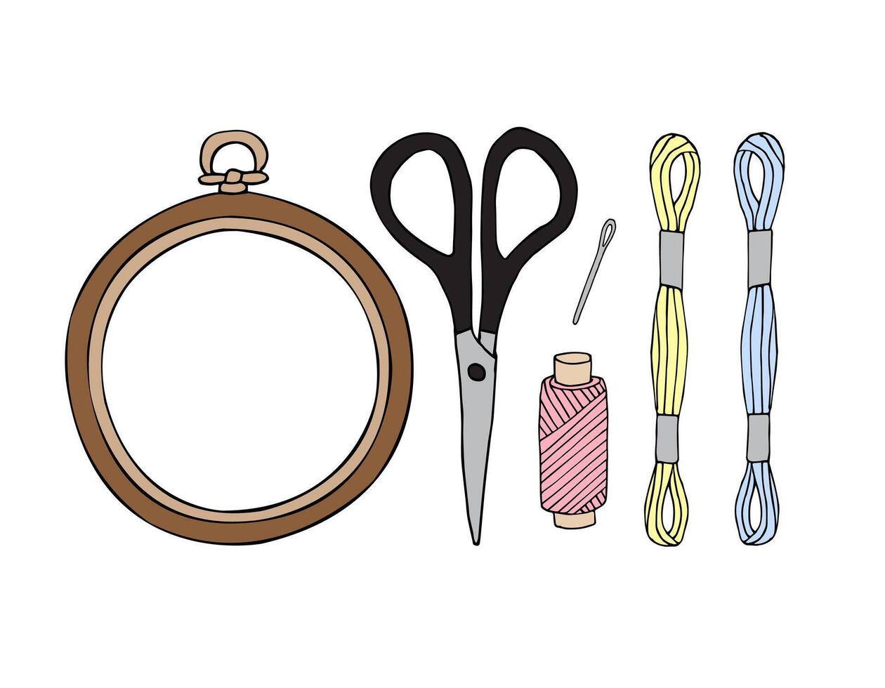 Set of hand drawn doodle sketch embroidery vector