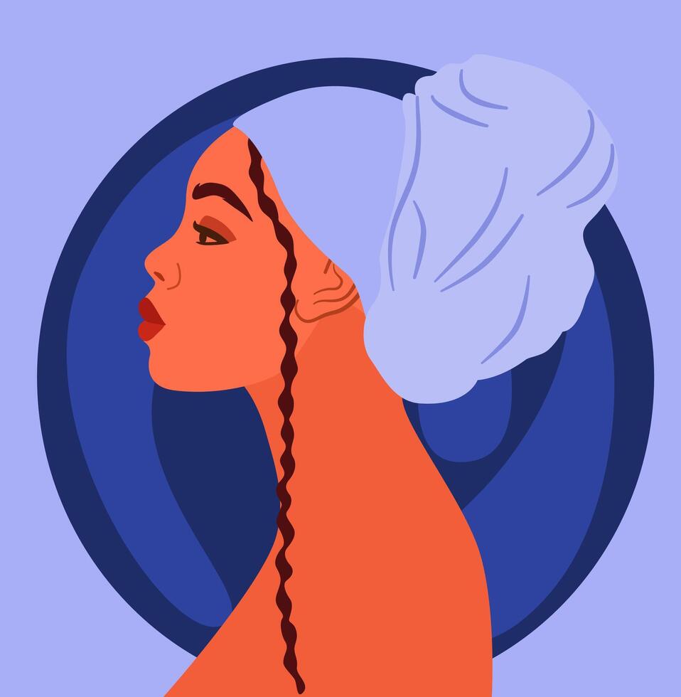 Profile portrait of beautiful African woman with african turban. Side view avatar of young ethnic female. vector