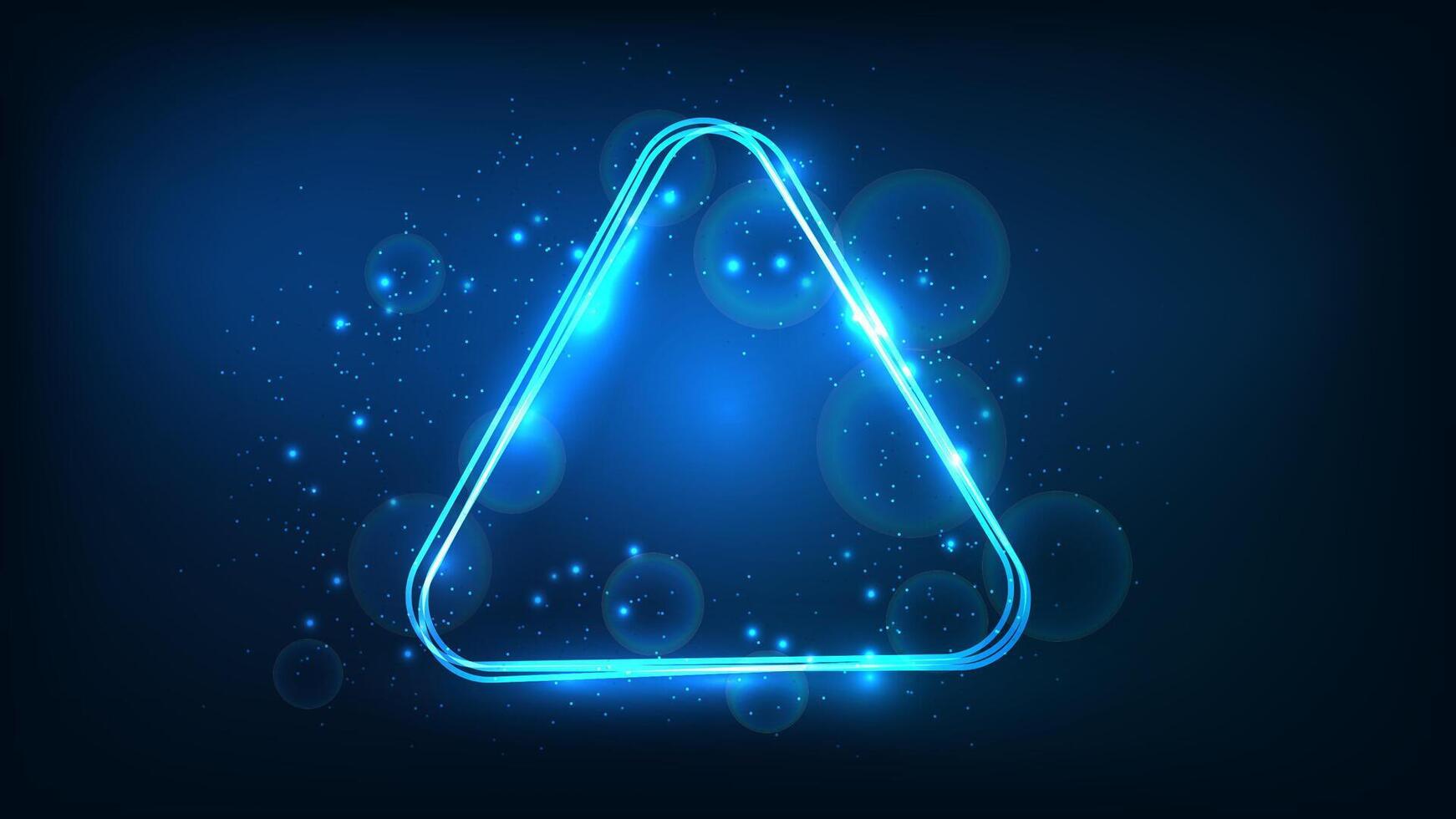 Neon rounded triangle frame with shining effects and sparkles vector