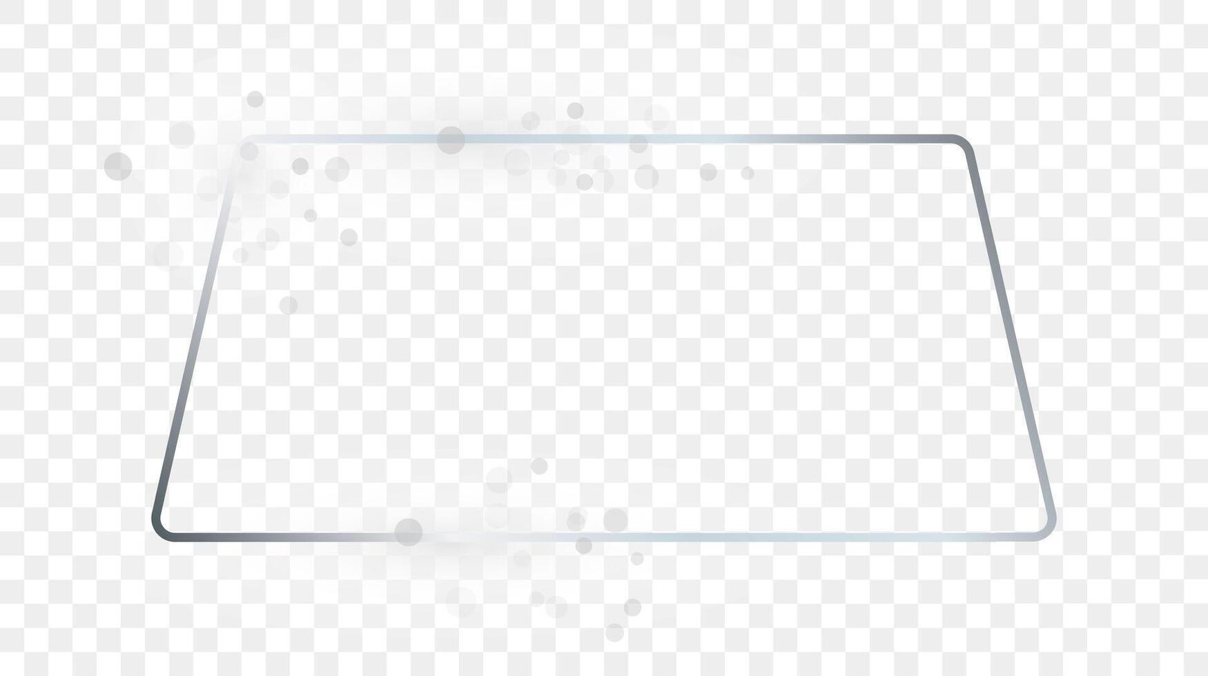 Silver glowing rounded trapezoid shape frame with sparkles vector