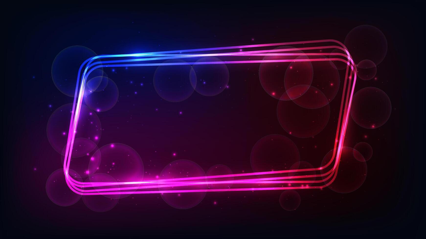 Neon rounded parallelogram frame with shining effects and sparkles vector