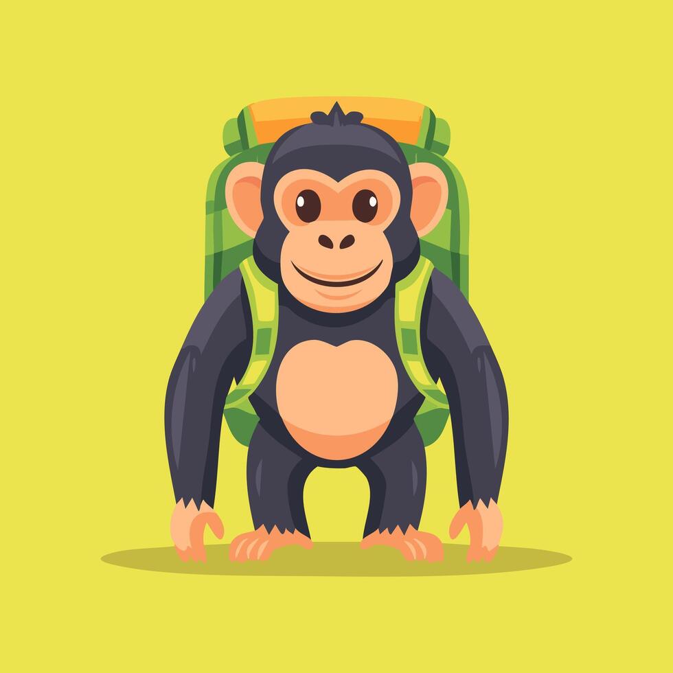 Cute Chimpanzee with large backpack vector