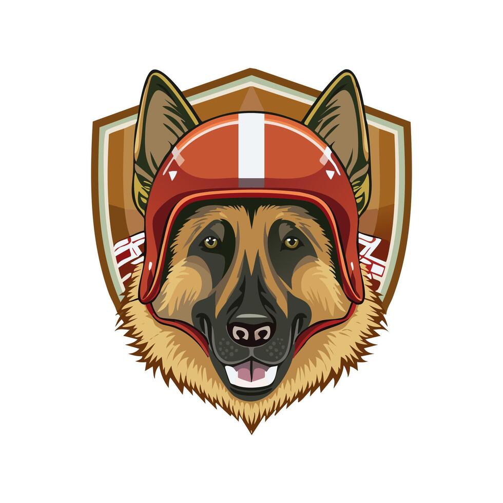 German Shepherd face with helm rugby logo vector