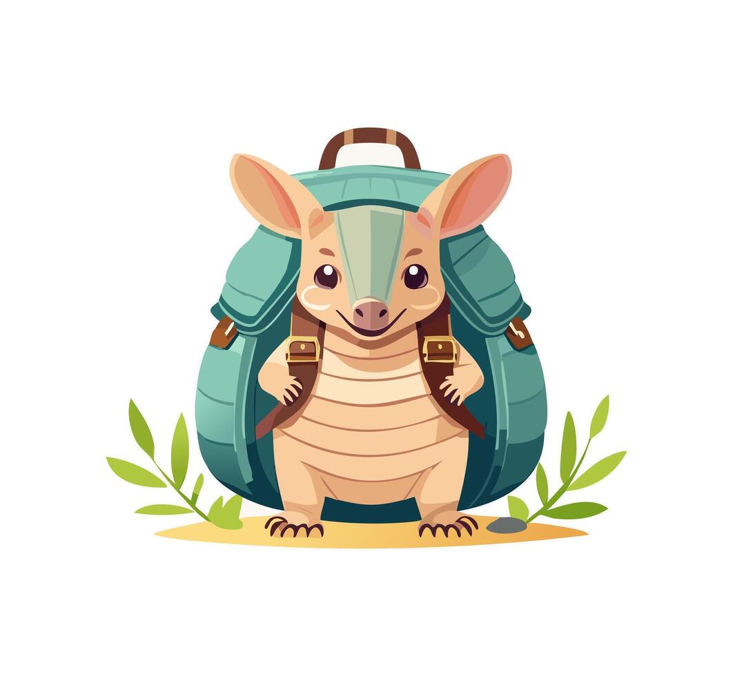 Cute Armadillo with large backpack vector