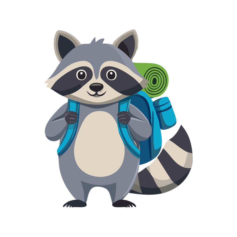 Cute Raccoon with large backpack vector