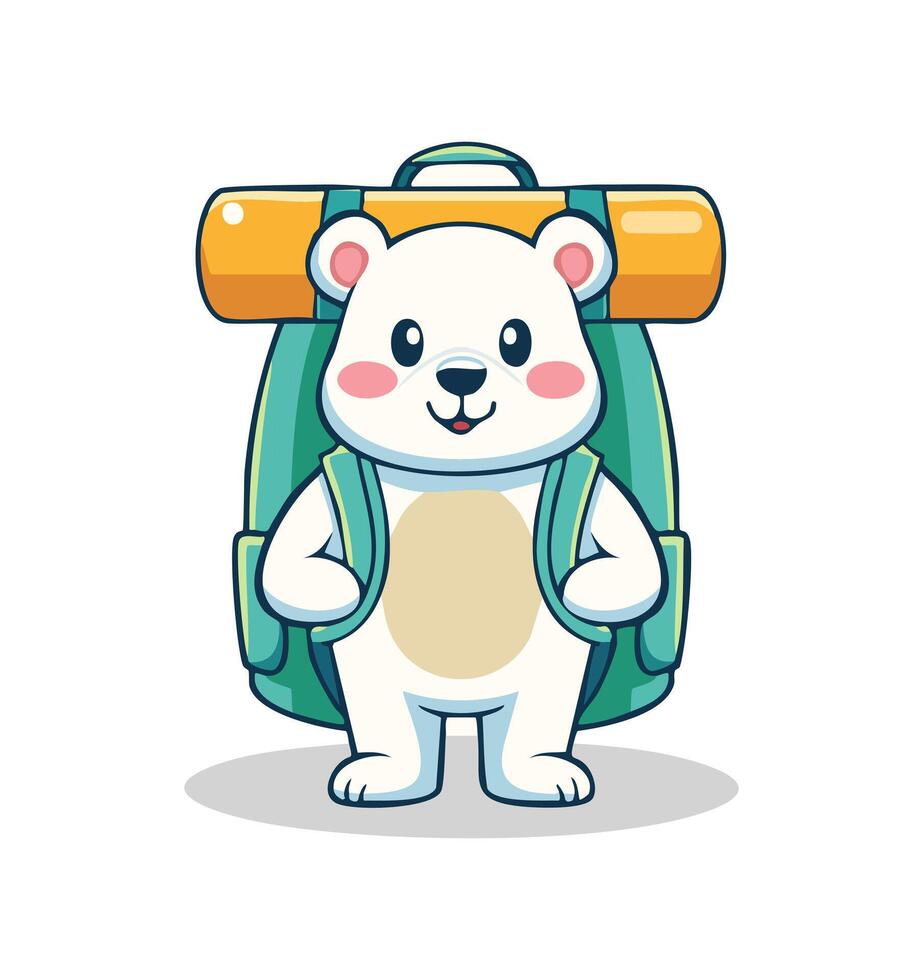 Cute Polar Bear with large backpack vector