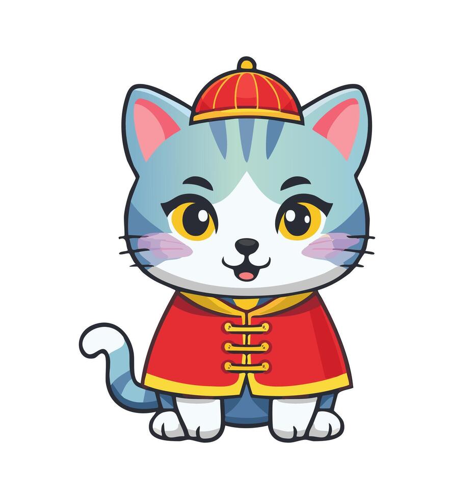 Cute Cat with traditional Chinese clothing vector