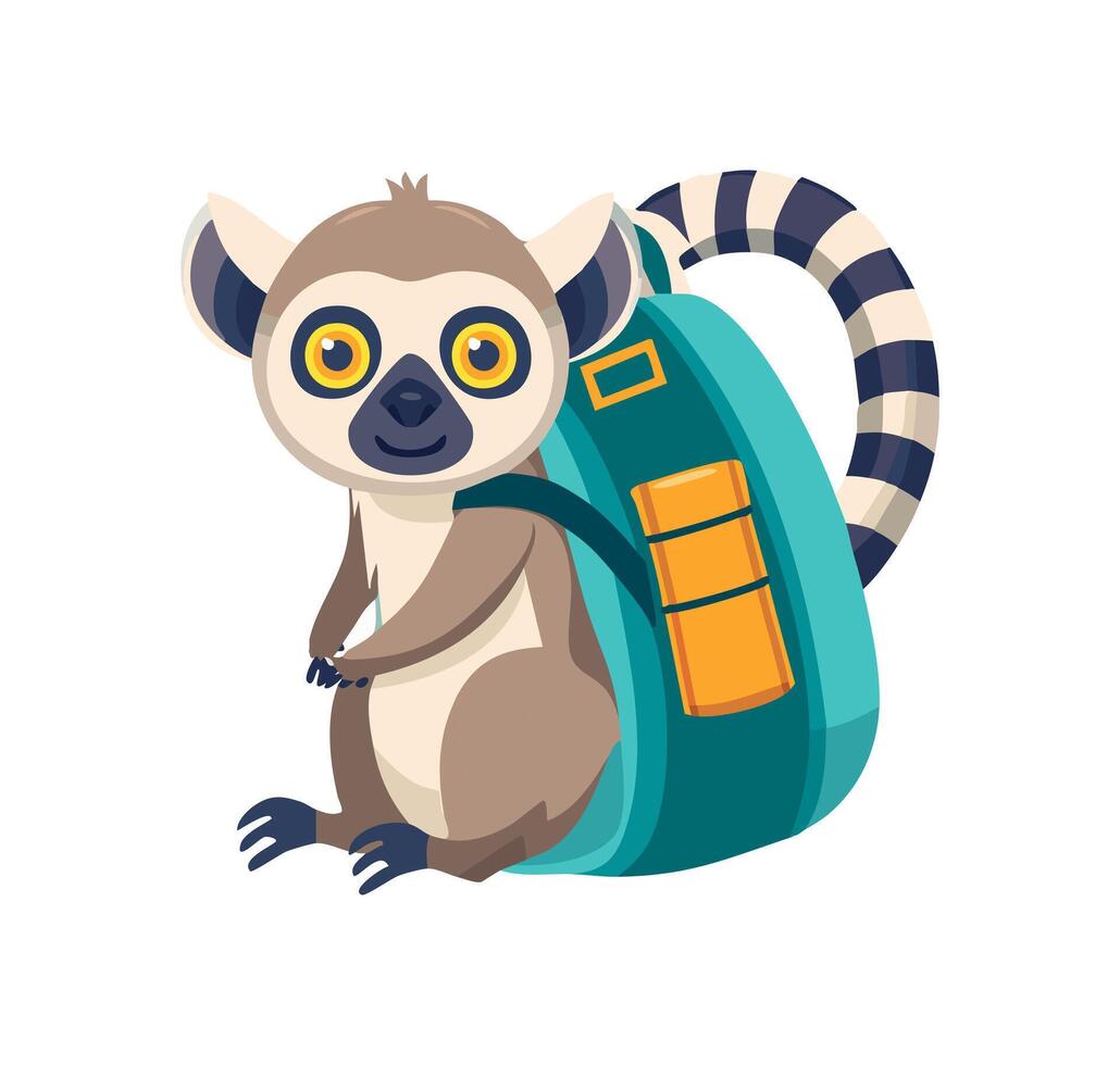 Cute Lemur with large backpack vector