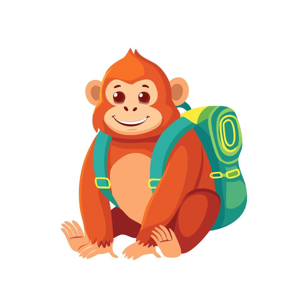 Cute Orangutan with large backpack vector