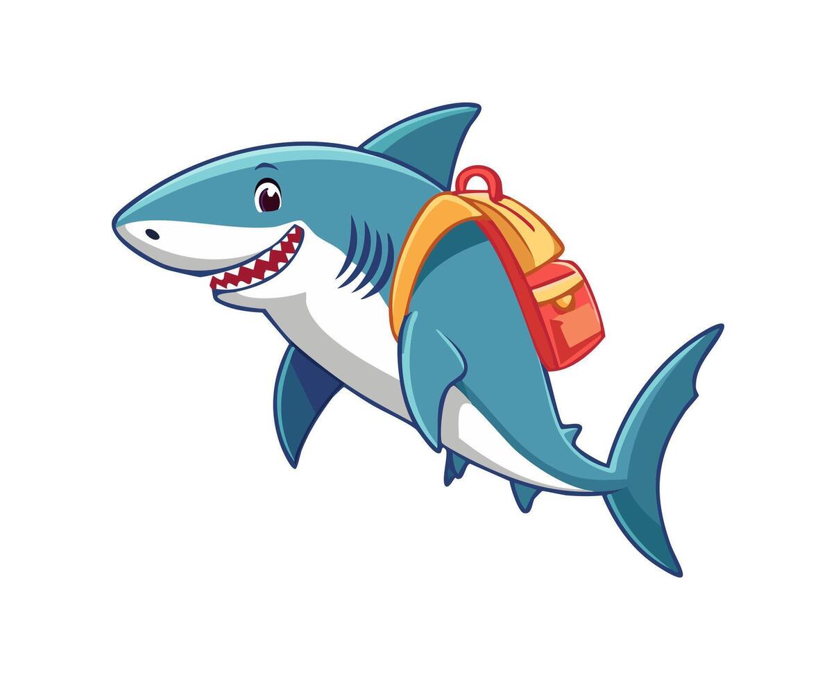Cute Great White Shark with large backpack vector