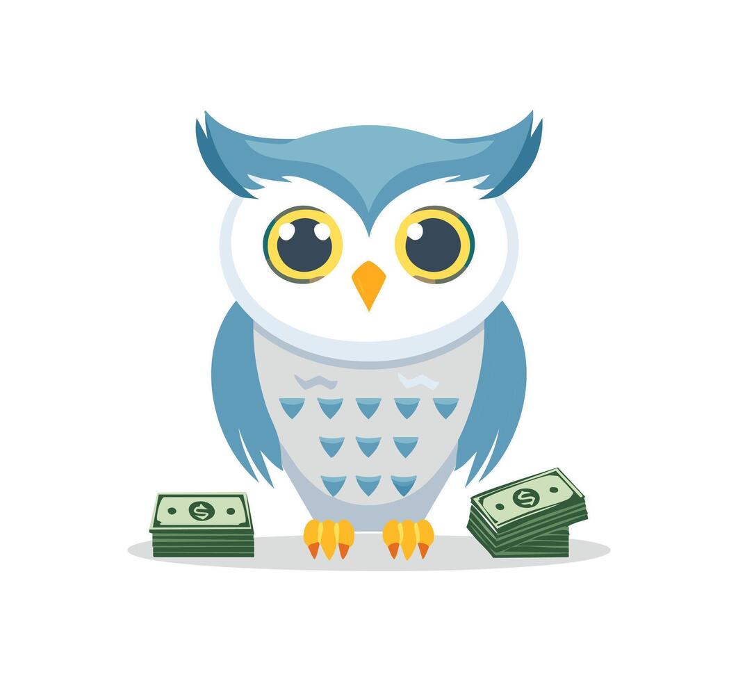 Cute Snowy Owl with money vector