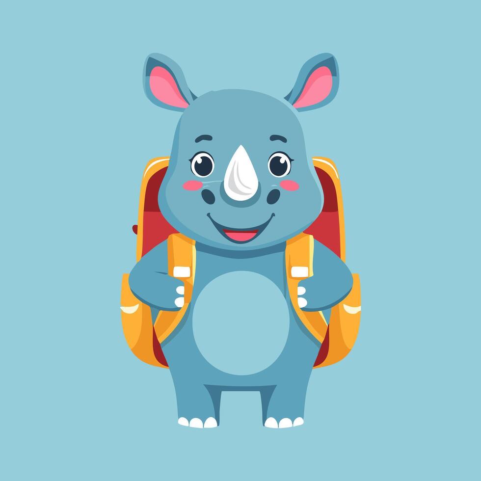Cute Rhino with large backpack vector