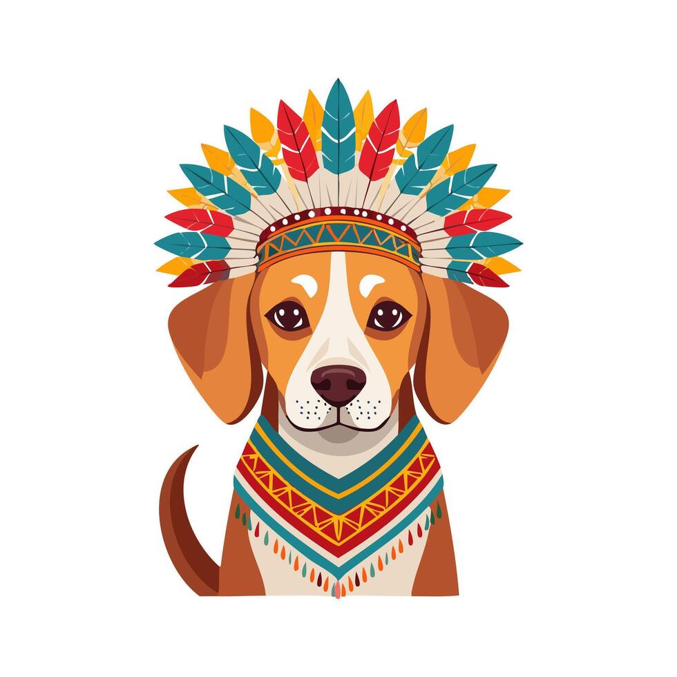 Cute Beagle with Headdress Aztec vector
