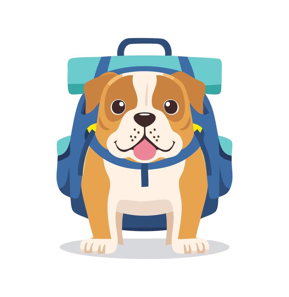 Cute Bulldog with large backpack vector