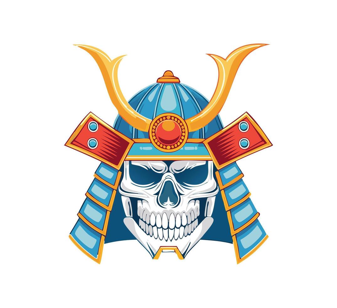 skeletal robotic samurai helmet vector