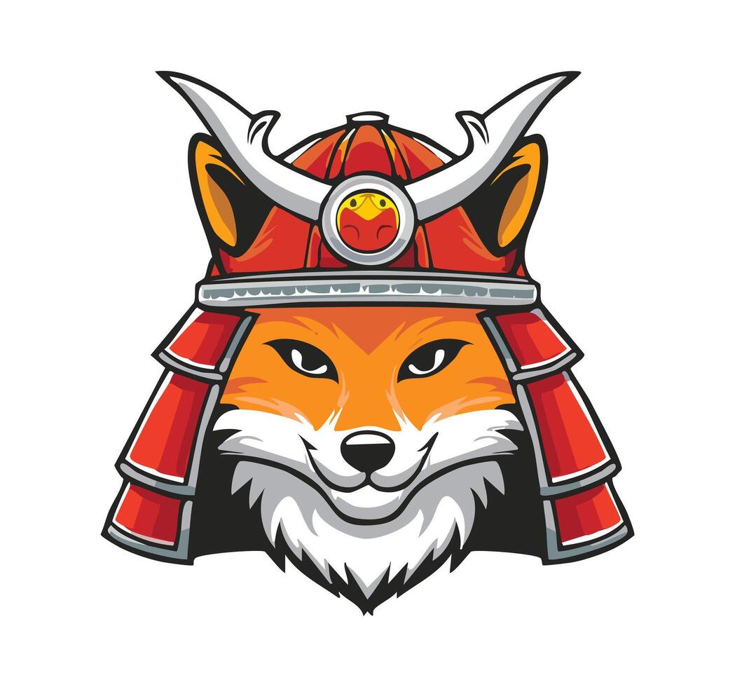 Red Fox Japanese Samurai logo vector