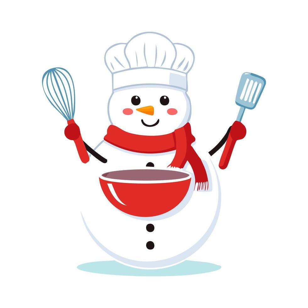 Snowman Chef with a Mixing Bowl and Whisk vector