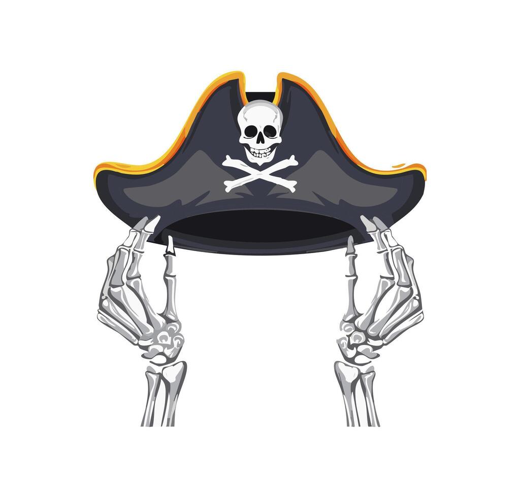 skeleton hands holding up a pirate hat vector