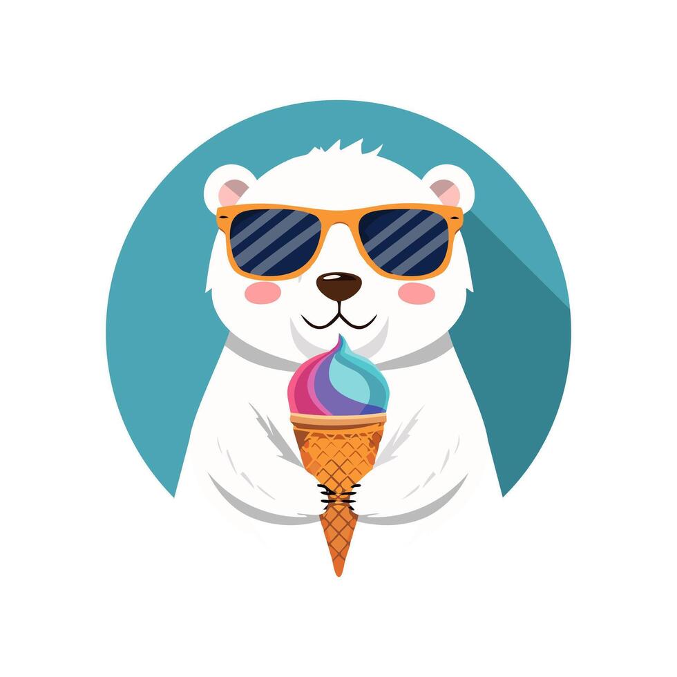 Polar Bear Wearing Sunglasses with an Ice Cream Cone vector