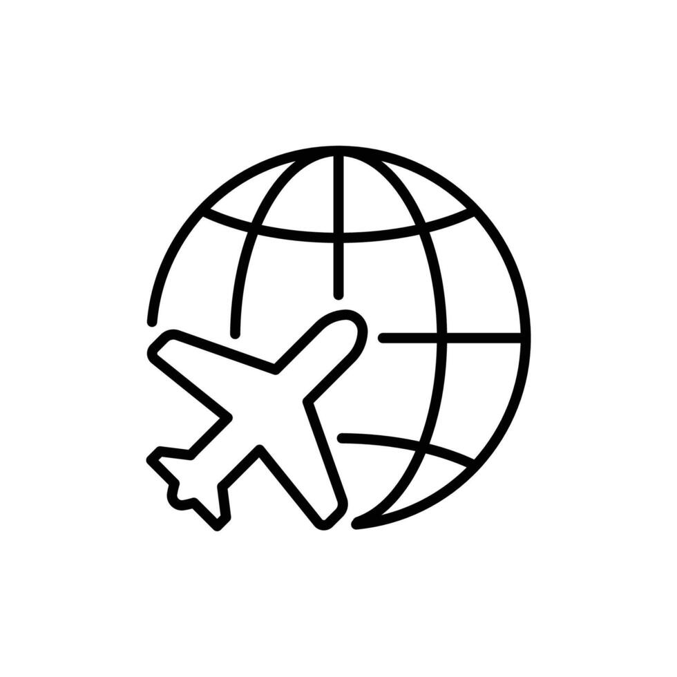 Plane and globe. Plane flying around world globe icon vector