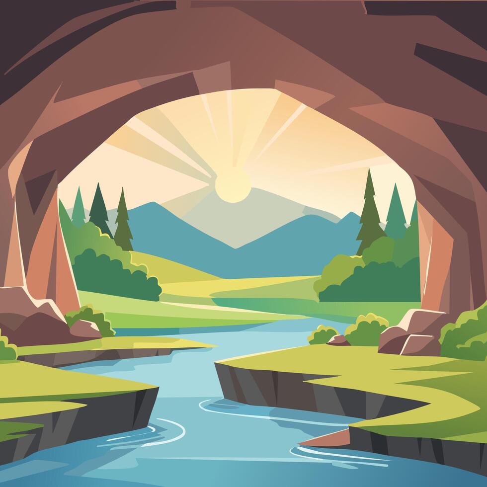 Secret River Cave with Sunlight Beams vector