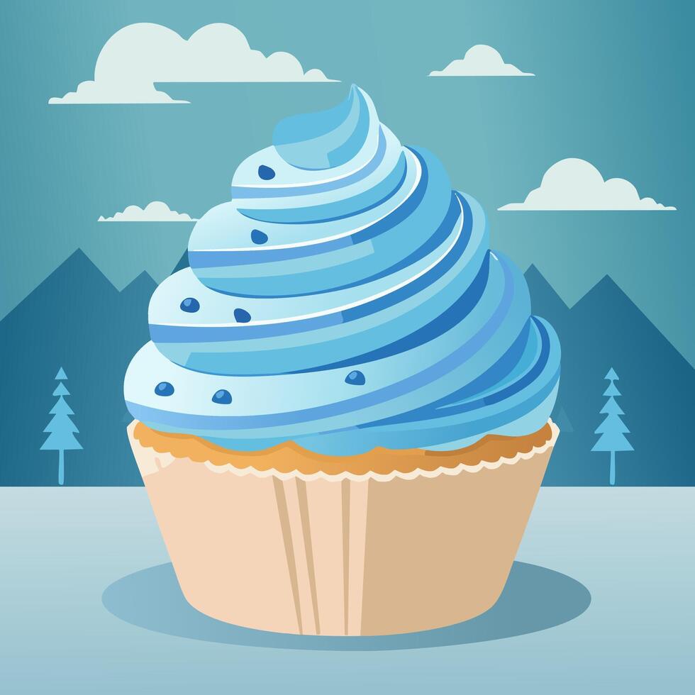 Classic Blue Porcelain Cupcake vector