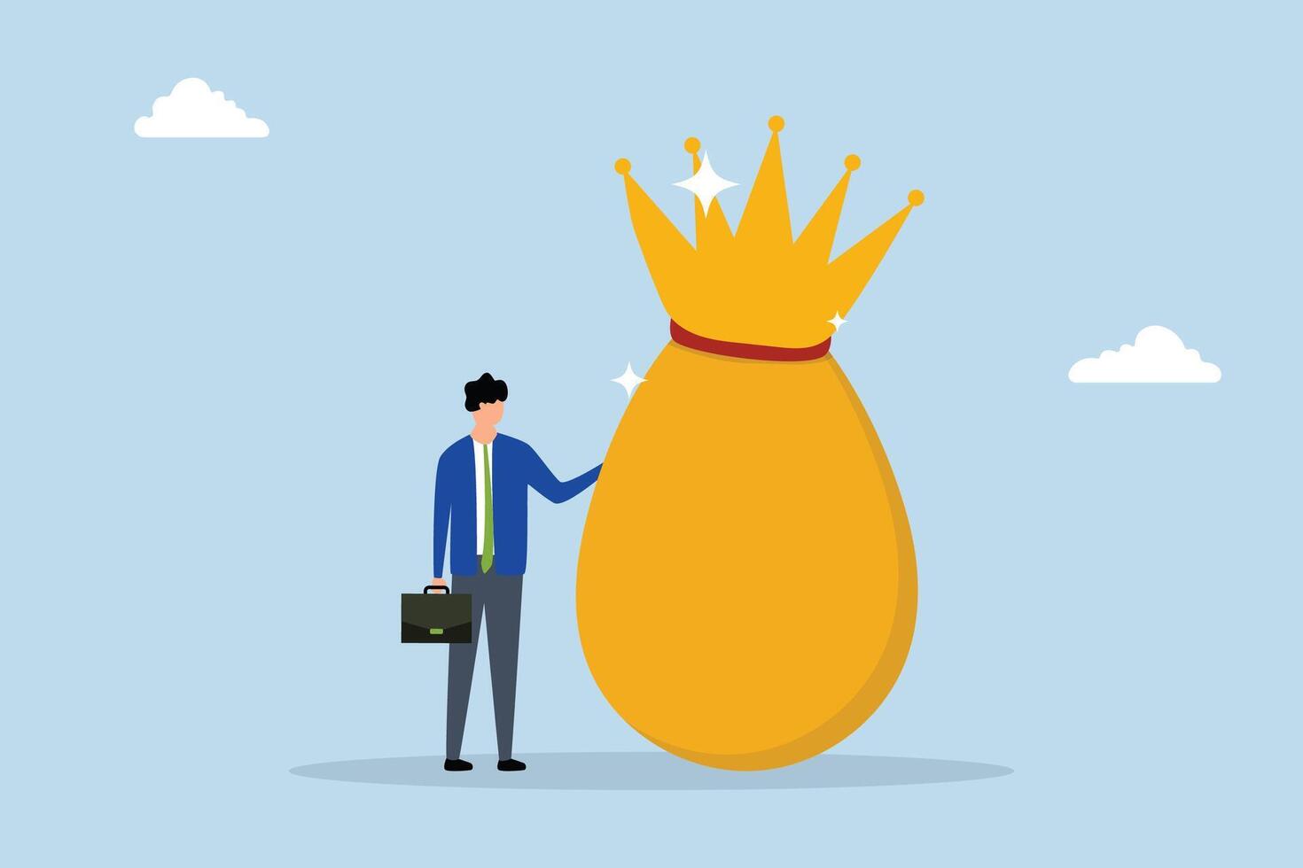 Golden egg investment, affluent entrepreneur with valuable golden egg adorned with a crown vector