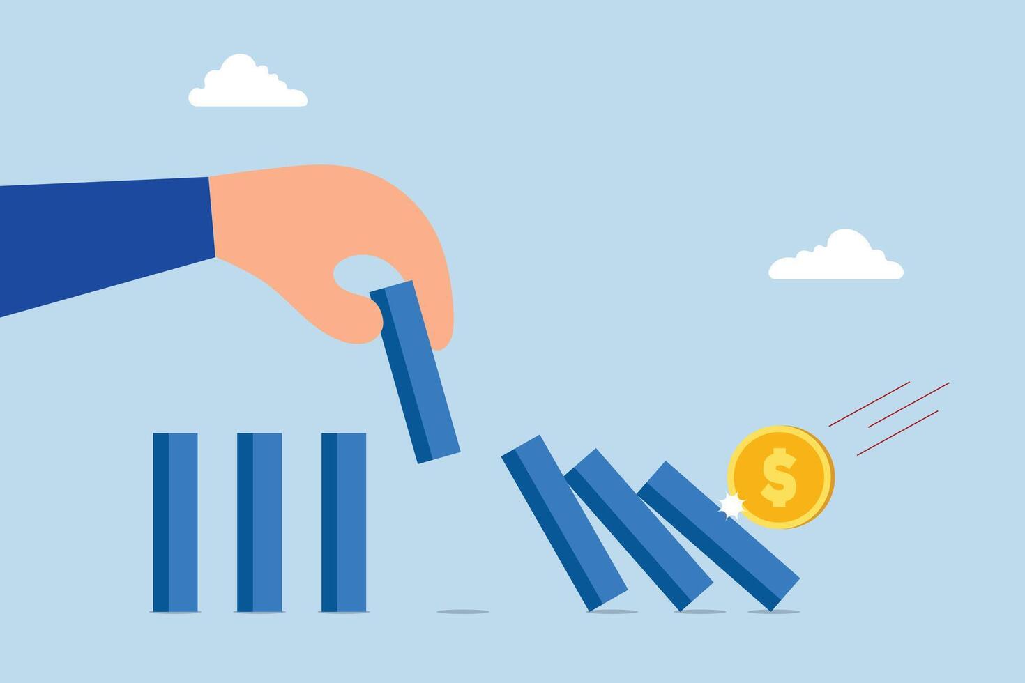 effort to avoid market crash or banking collapse, businessman halt domino impact. vector