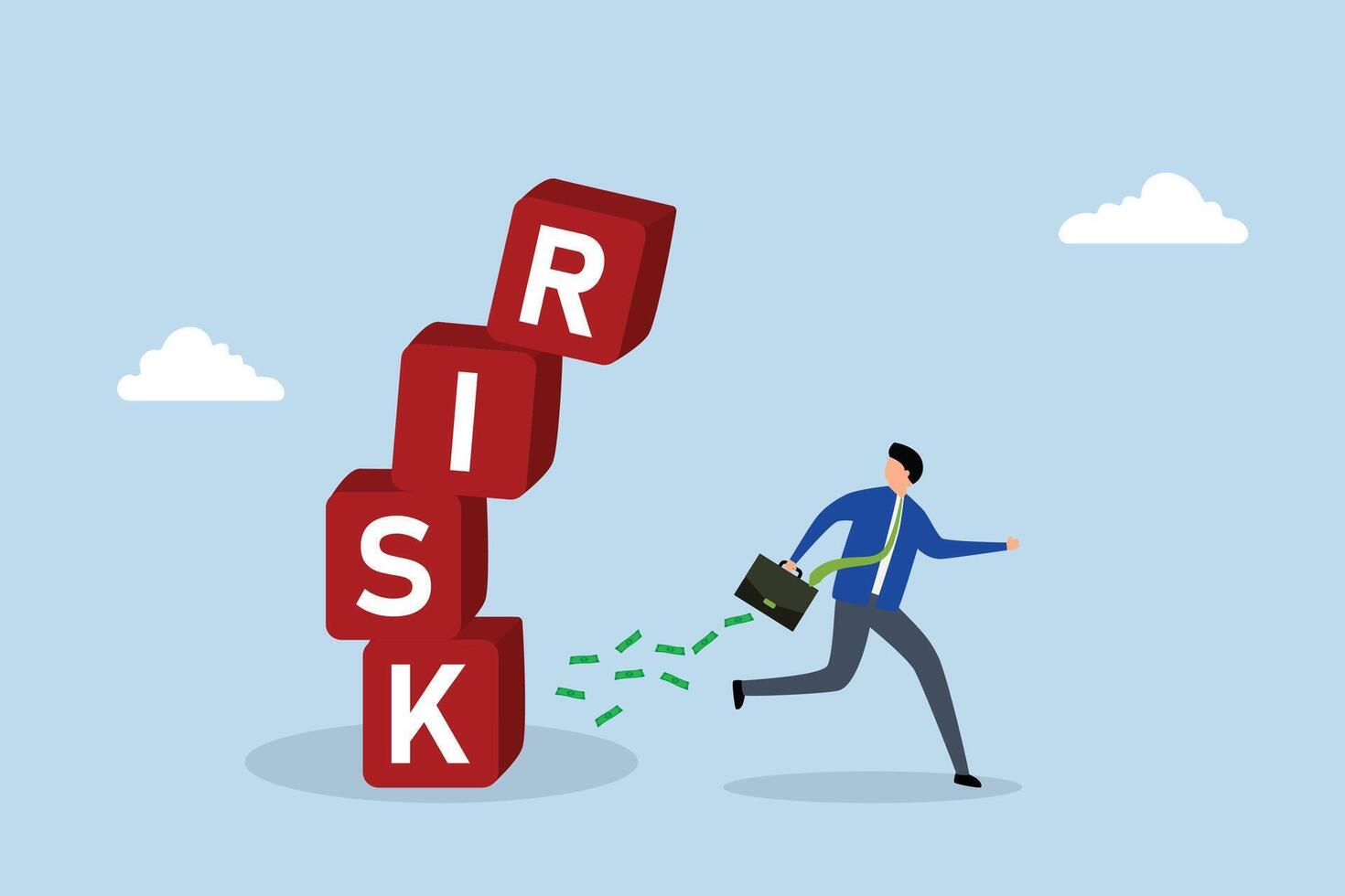 Risk averse, entrepreneur investor avoid danger of falling box. vector