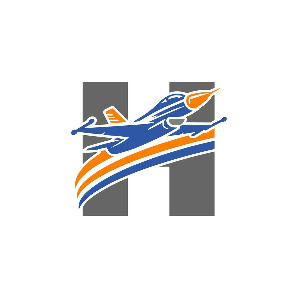 Illustrative logo featuring a blue jet flying over a stylized letter 'H' with vibrant orange and blue stripes, symbolizing speed and innovation. vector