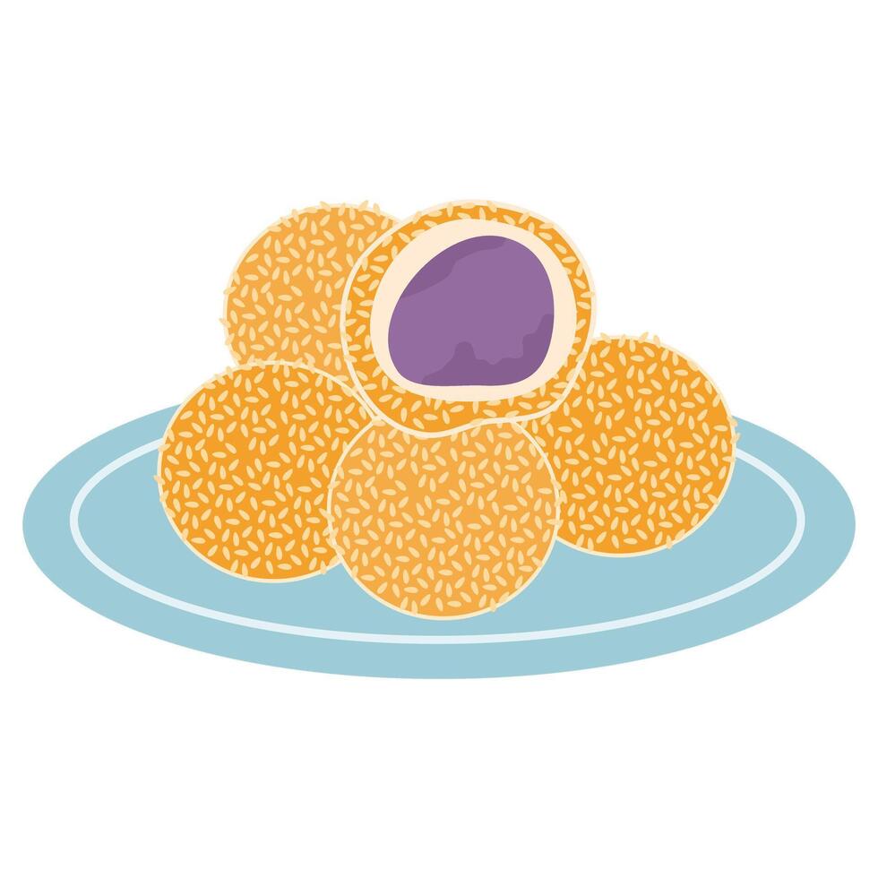 glutanious rice flour Ube Buchi with Sesame seeds vector
