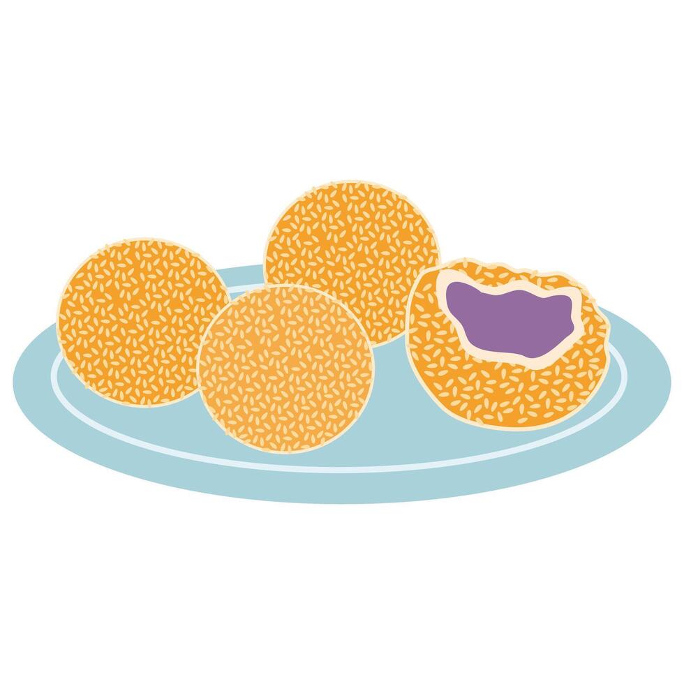 Ube Buchi with Sesame seeds filipino food vector
