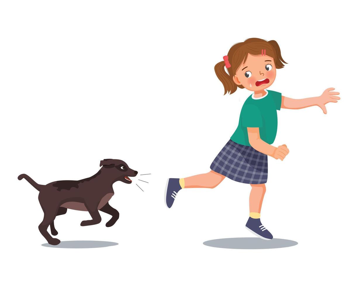 Cute little girl running scared chased by barking dog vector