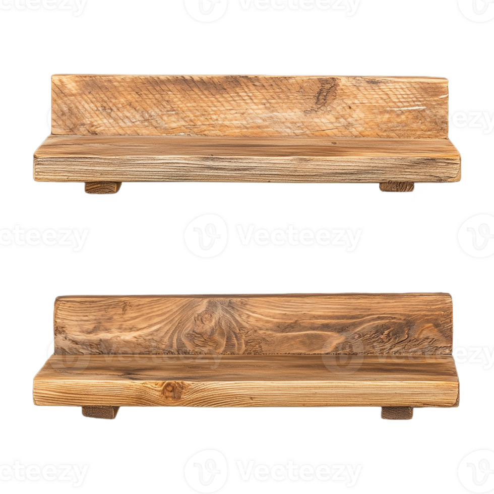 Wooden shelf display with natural grain and rustic finish on transparent background png