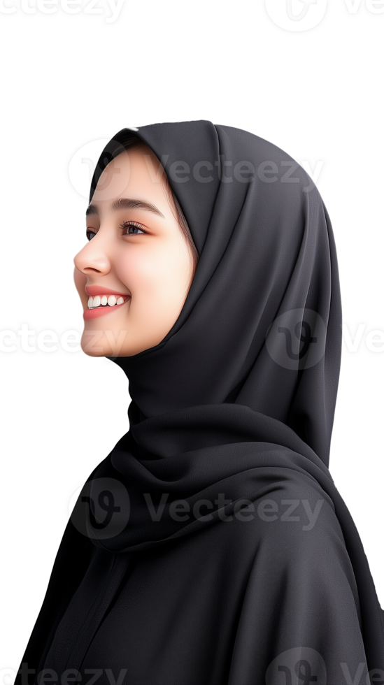 Young woman smiling in hijab profile view on transparent background png