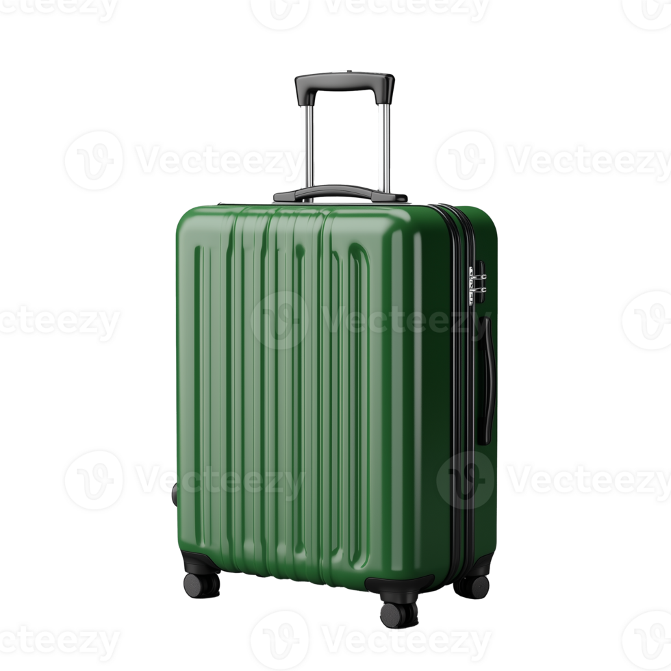 Green hard-shell suitcase with wheels and handle on transparent background png