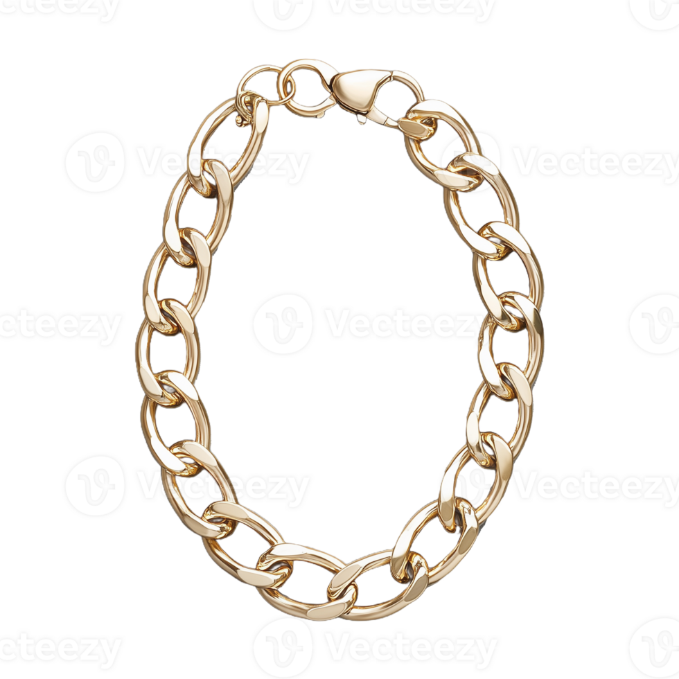 Gold chain bracelet with large links and clasp on transparent background png