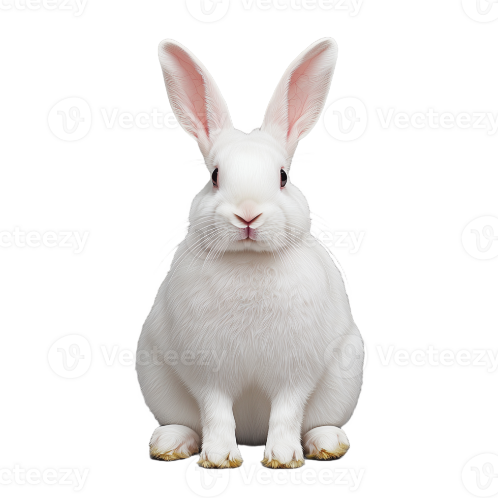 Realistic white rabbit sitting upright on transparent background png