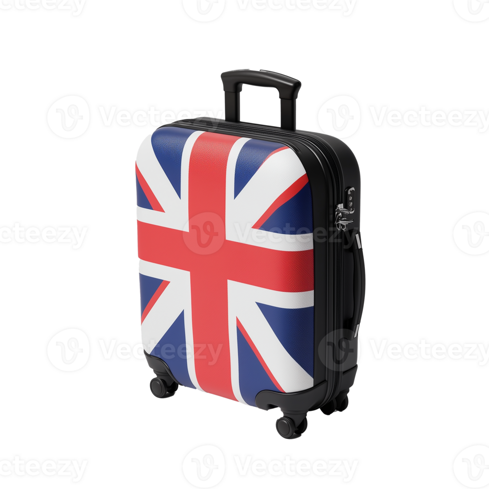 Compact suitcase with Union Jack design on transparent background png