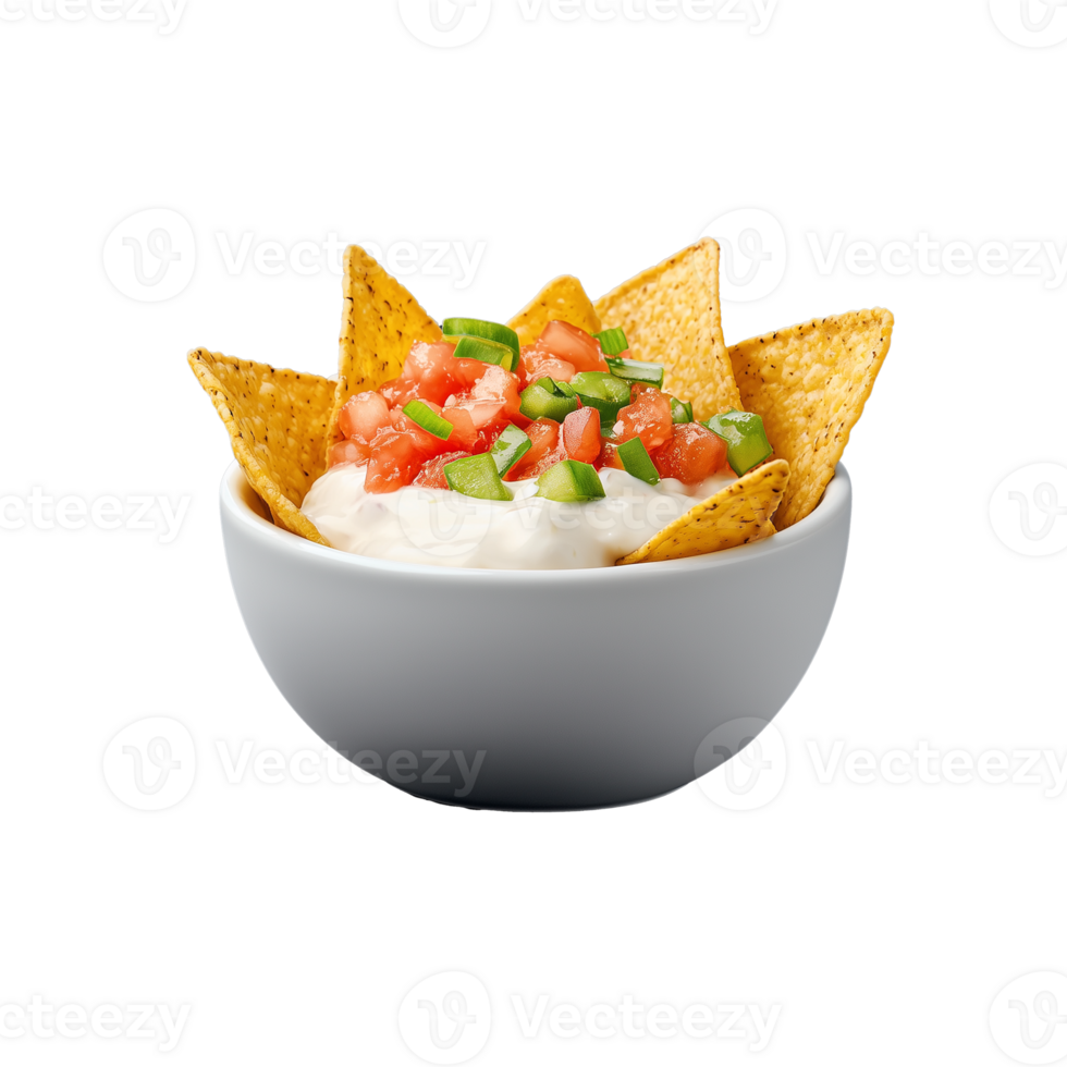 Nachos with Sour Cream and Fresh Salsa on Transparent Background png