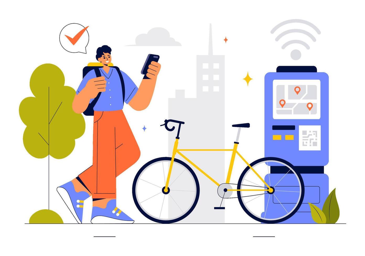 Cycling and GPS Tracking Illustration with Map Navigation Features vector