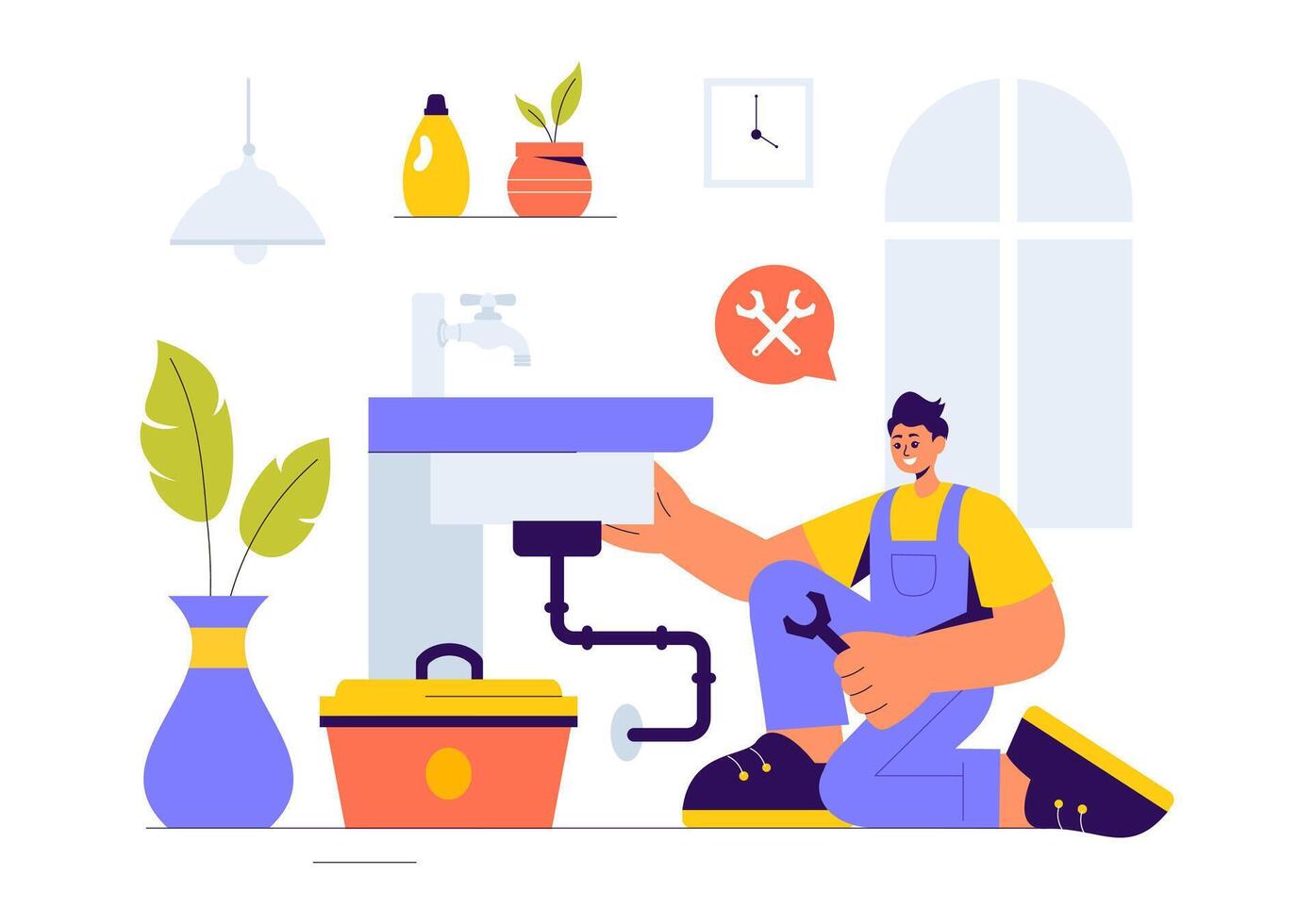 Home Repair and Maintenance Team with Cleaners and Renovators in Flat Background vector