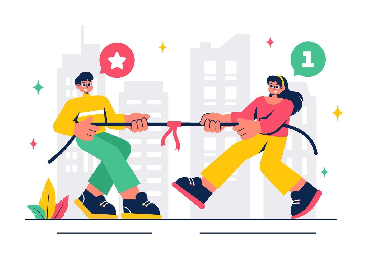 Tug of War Illustration with Teams Competing by Pulling a Rope in Flat Cartoon Style Background vector